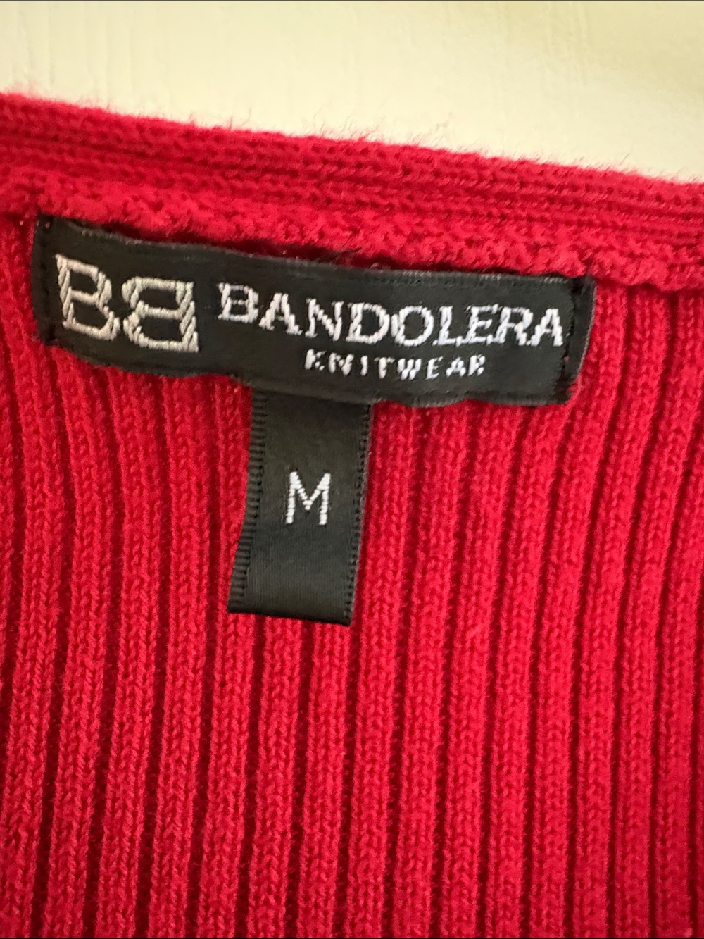 Red Ribbed V-Neck Women's Sweater - Picture 2 of 4